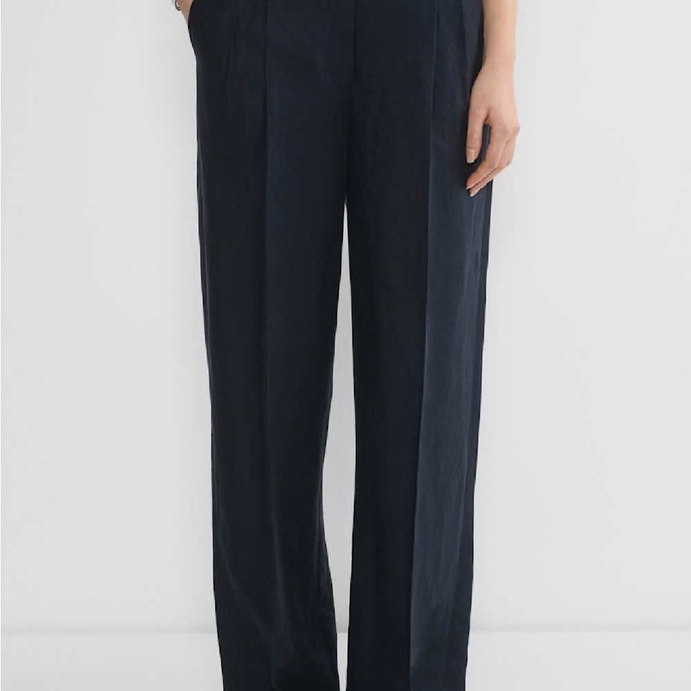 Aritzia Navy Wide-Leg Trousers High-Waisted
